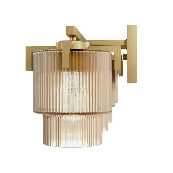 Hunter - Ontario 24.25 in. 3-Light Luxe Gold Vanity Light with Amber Ribbed Glass Shades