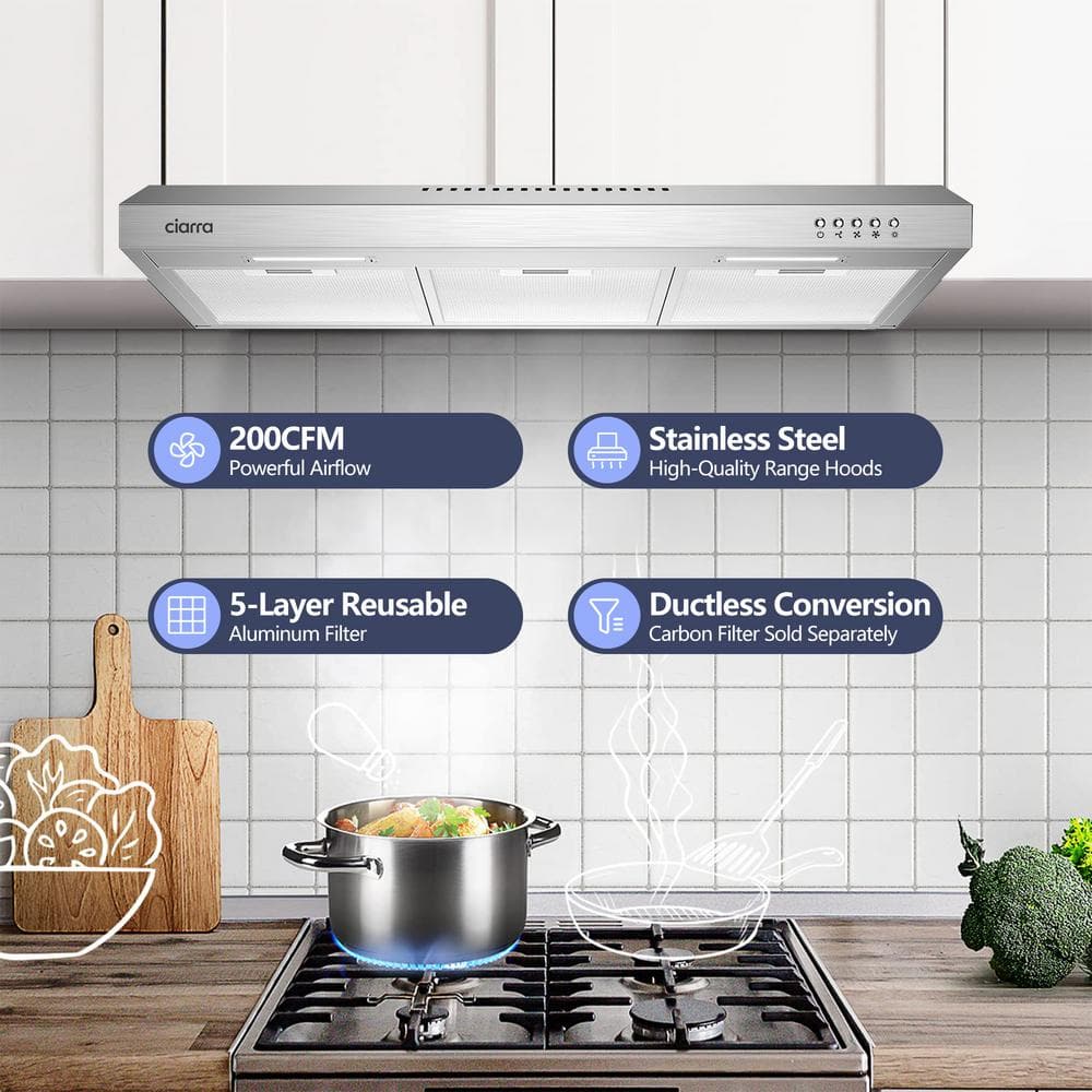 30-Inch Stainless Steel Convertible Under Cabinet Range Hood