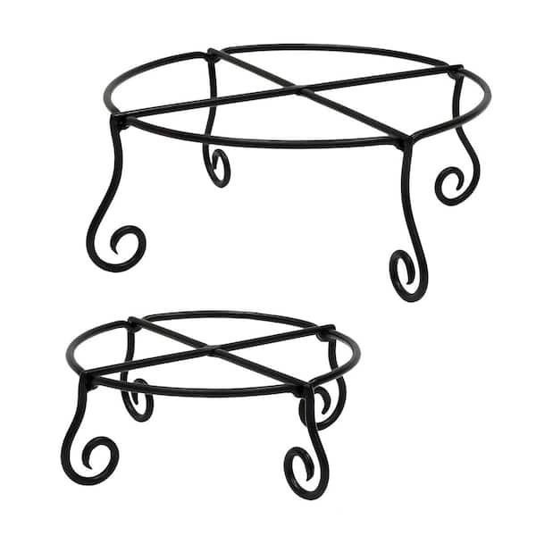 8 '' H Piazza Wrought Iron Outdoor Plant Stands, Set of Two, Black Powdercoat Finish, Kits and Accessories