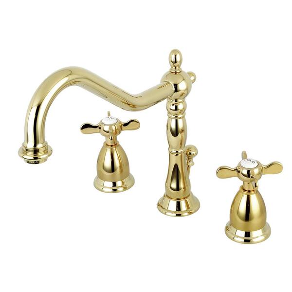 Kingston Brass Victorian Cross 8 in. Widespread 2-Handle Bathroom Faucet in Polished Brass