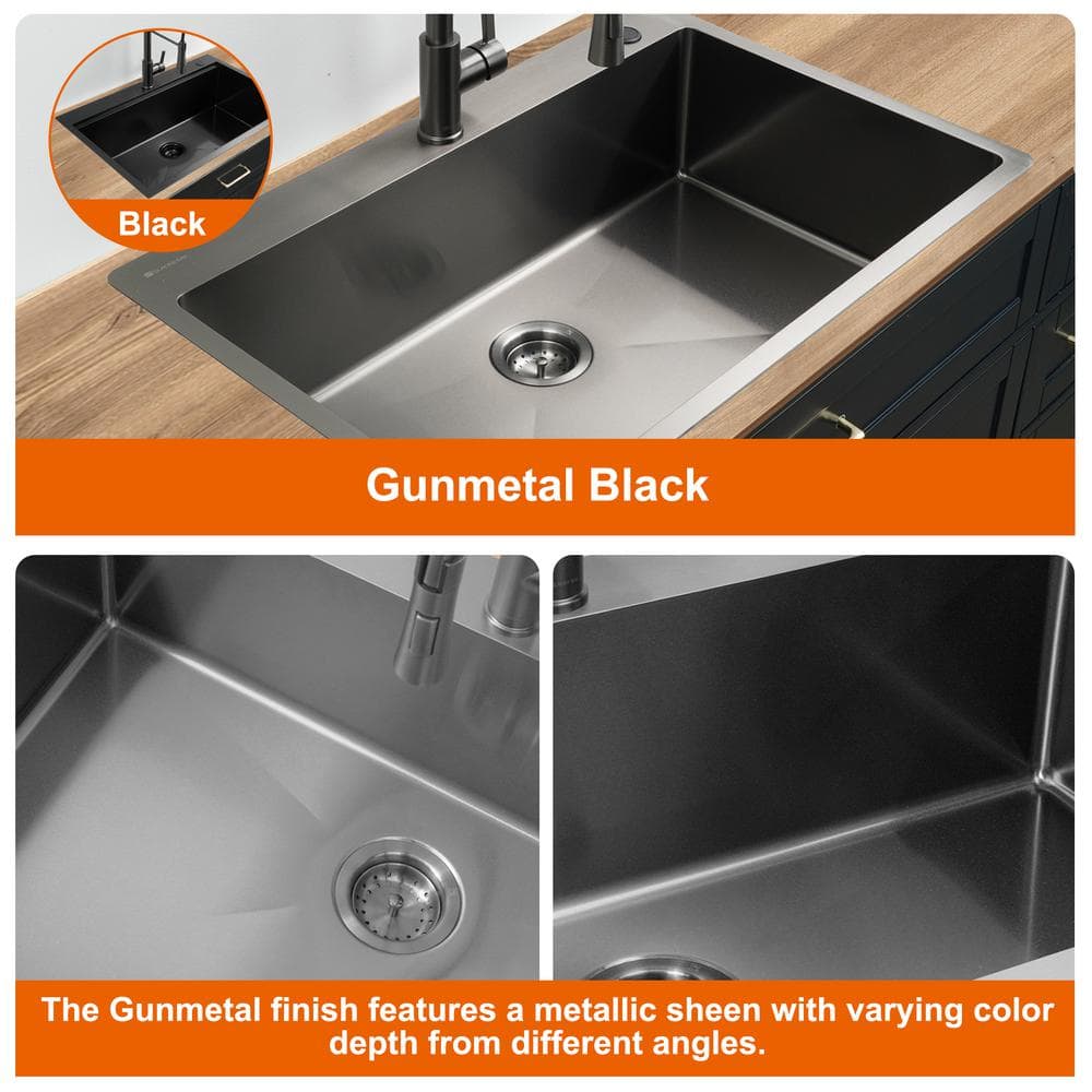 33" Gunmetal Black Stainless Steel Double Bowl Undermount Kitchen Sink