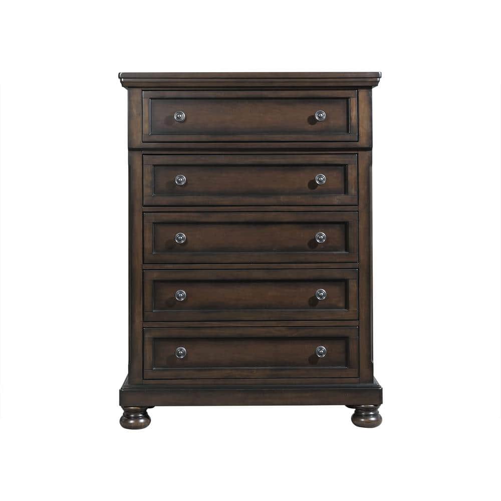 Walnut 5-Drawer Vertical Chest with Felt-Lined Drawer