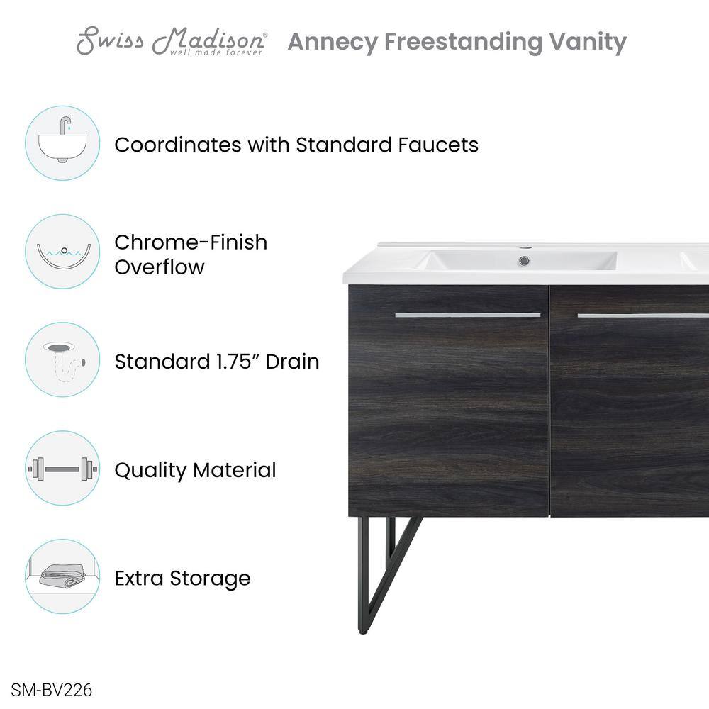 Annecy 60" Black Walnut Double Sink Freestanding Bathroom Vanity