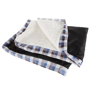Dog Bed Replacement Cover -  Medium Pet Duvet with Sherpa Top-Dog Bed Washable Removable Cover (Brown/Blue Plaid)