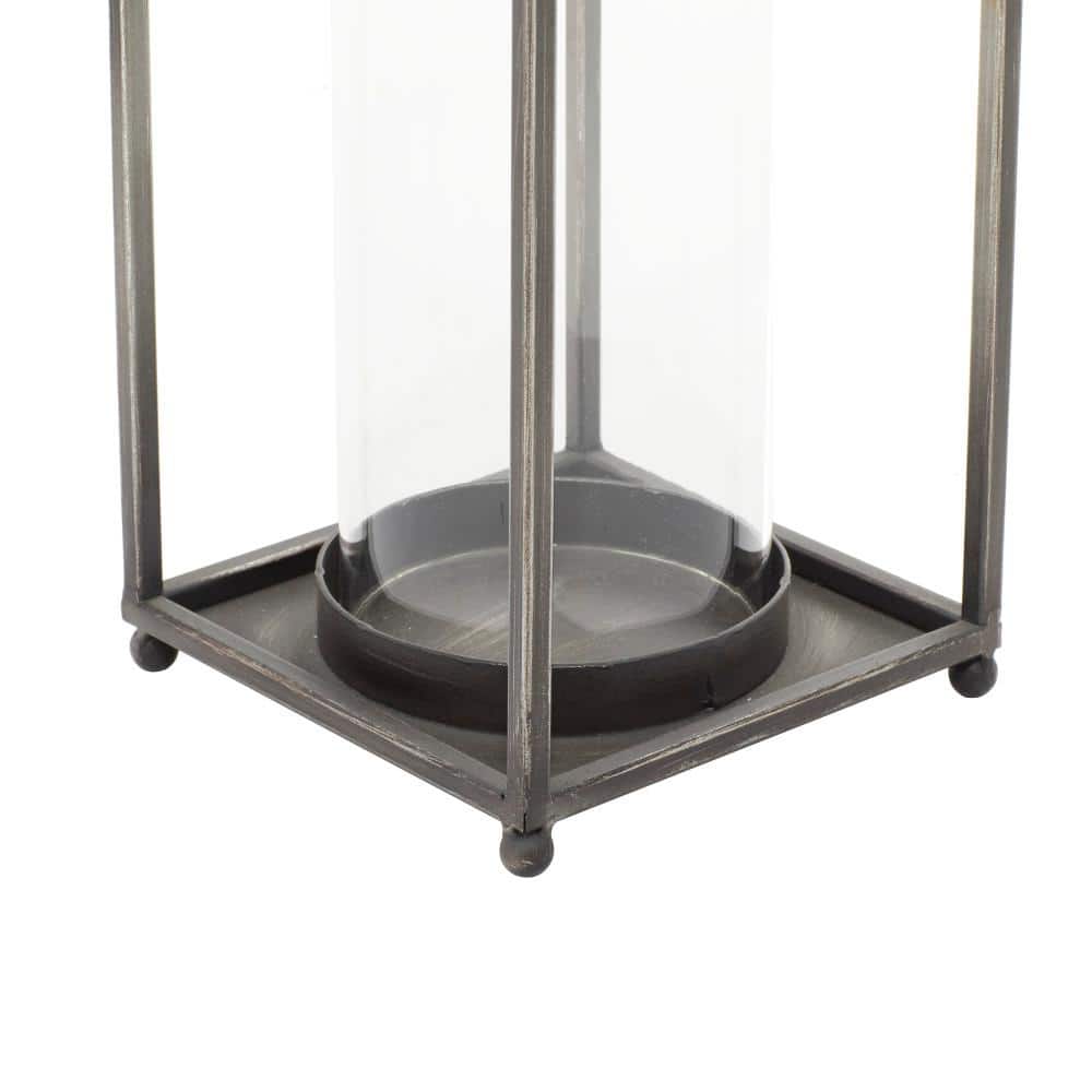 Elegant Black Metal Glass Hurricane Candle Lantern - 16" Height