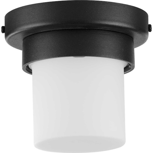 Progress Lighting Z-1060 LED Collection 1-Light Textured Black Etched Opal Glass Modern Outdoor Ceiling Flush Mount Light