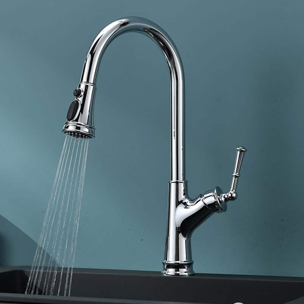 Satico Single-Handle High Arc Pull Out Sprayer Kitchen Faucet in Chrome ...