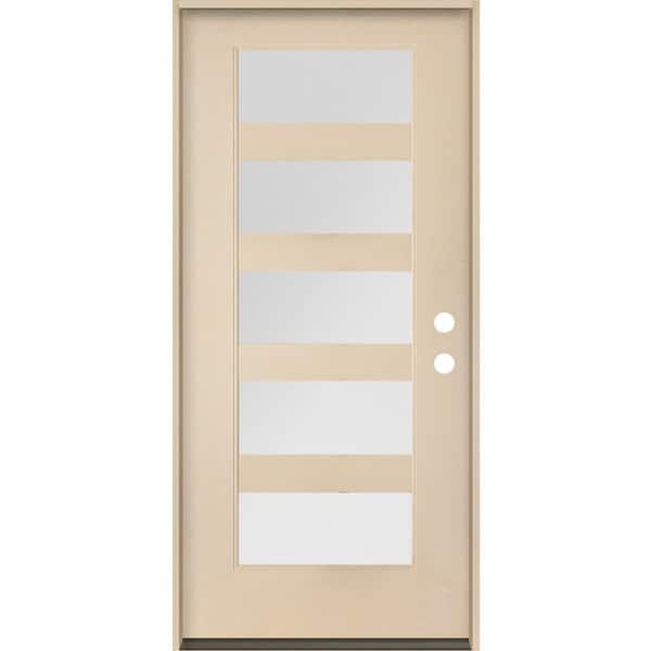 Krosswood Doors ASCEND Modern 36 in. x 80 in. 5-Lite Left-Hand/Inswing Satin Etched Glass Unfinished Fiberglass Prehung Front Door