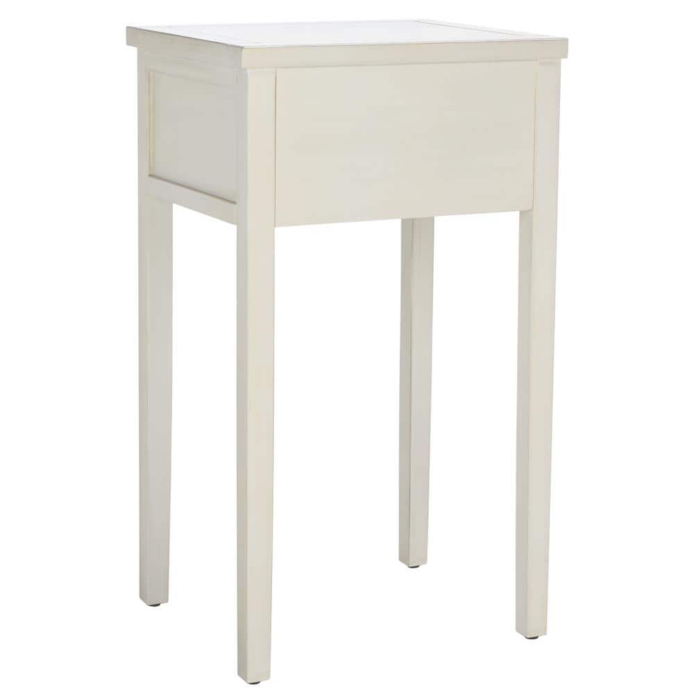 Beige Poplar Wood Nightstand with Storage Drawer