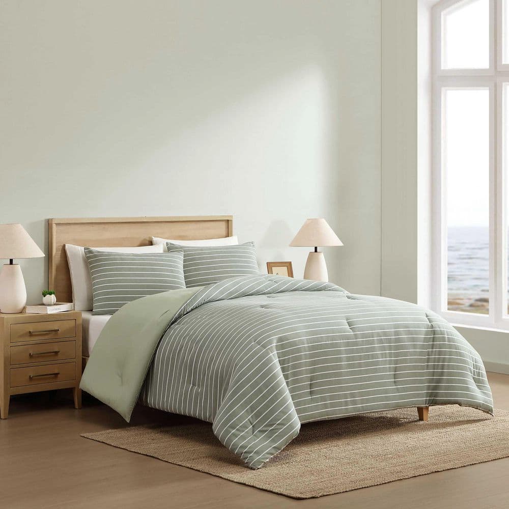 Park Stripe 2-Piece Sage Green/White Microfiber Twin/Twinxl