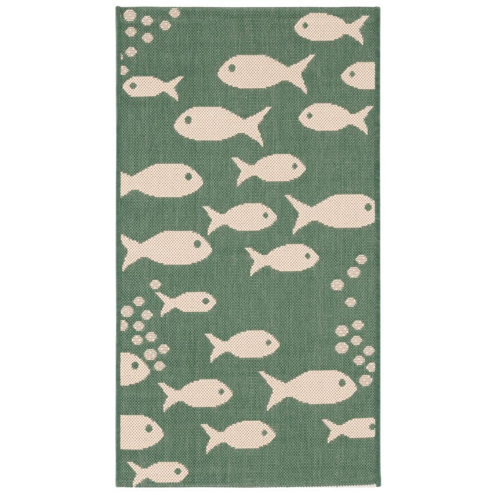Courtyard Dark Green/Ivory 2 ft. x 4 ft. Novelty Fish Indoor/Outdoor Area Rug price history on PriceWatchPro