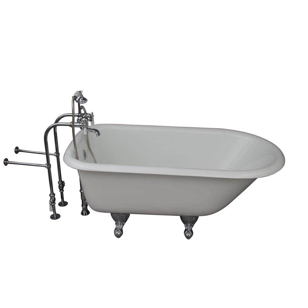 4.5 ft. Cast Iron Ball and Claw Feet Roll Top Tub in White with Polished Ch