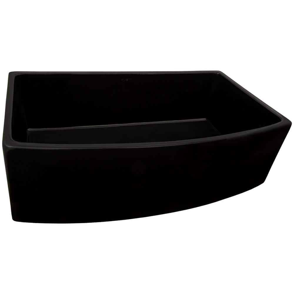 Matte Black Fireclay Farmhouse Kitchen Sink with Curved Apron