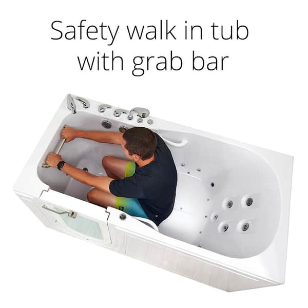 Laydown 60 in. Walk-in Air Bath Bathtub in White with LHS Hinged Middle Glass Door, Glass Door Screen, 2 in. LHS Drain