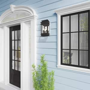Stickland 14 in. 2-Light Black Outdoor Hardwired Wall Lantern Sconce with No Bulbs Included