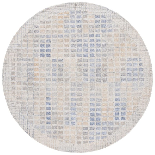 Tile Inlay Rug Round SAFAVIEH Renewal 6 ft. x 6 ft. Beige/Gray Distressed Tile Round Area ...