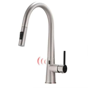 Single-Handle Touchless Gooseneck Pull Down Sprayer Kitchen Faucet in Brushed Nickel