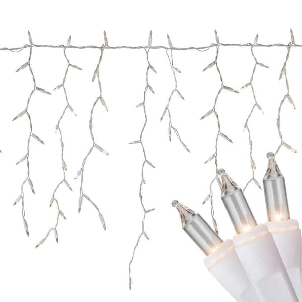 300 Count Clear Mini Icicle Christmas Lights 18ft White Wire
