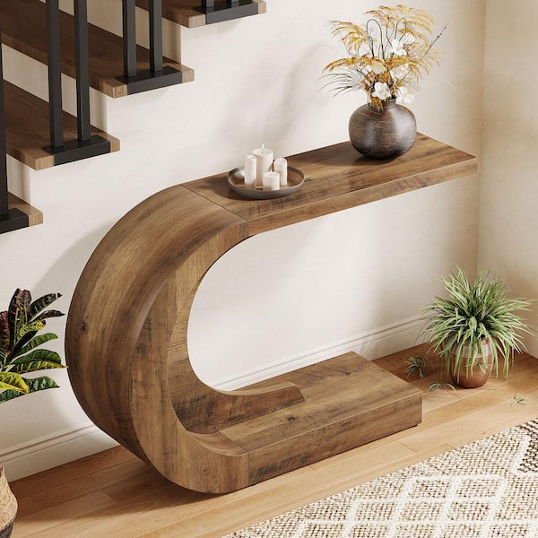 BYBLIGHT Turrella 43.3 in. Brown Half-Circle Wood Console Table for Living Room
