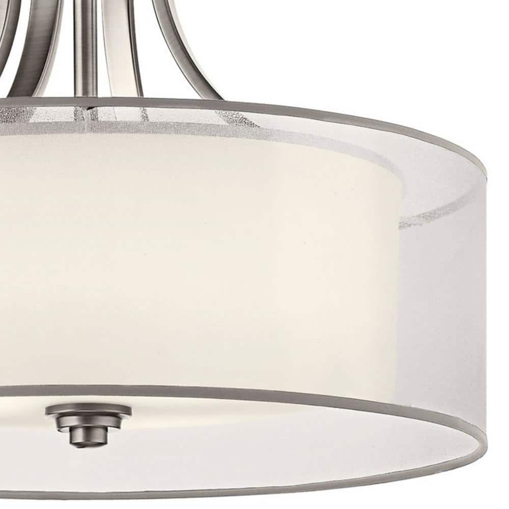 Antique Pewter 20" Drum Ceiling Light with White Glass Shade