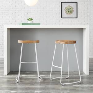 Modern White Metal Backless Bar Stool with Wood Seat (Set of 2)