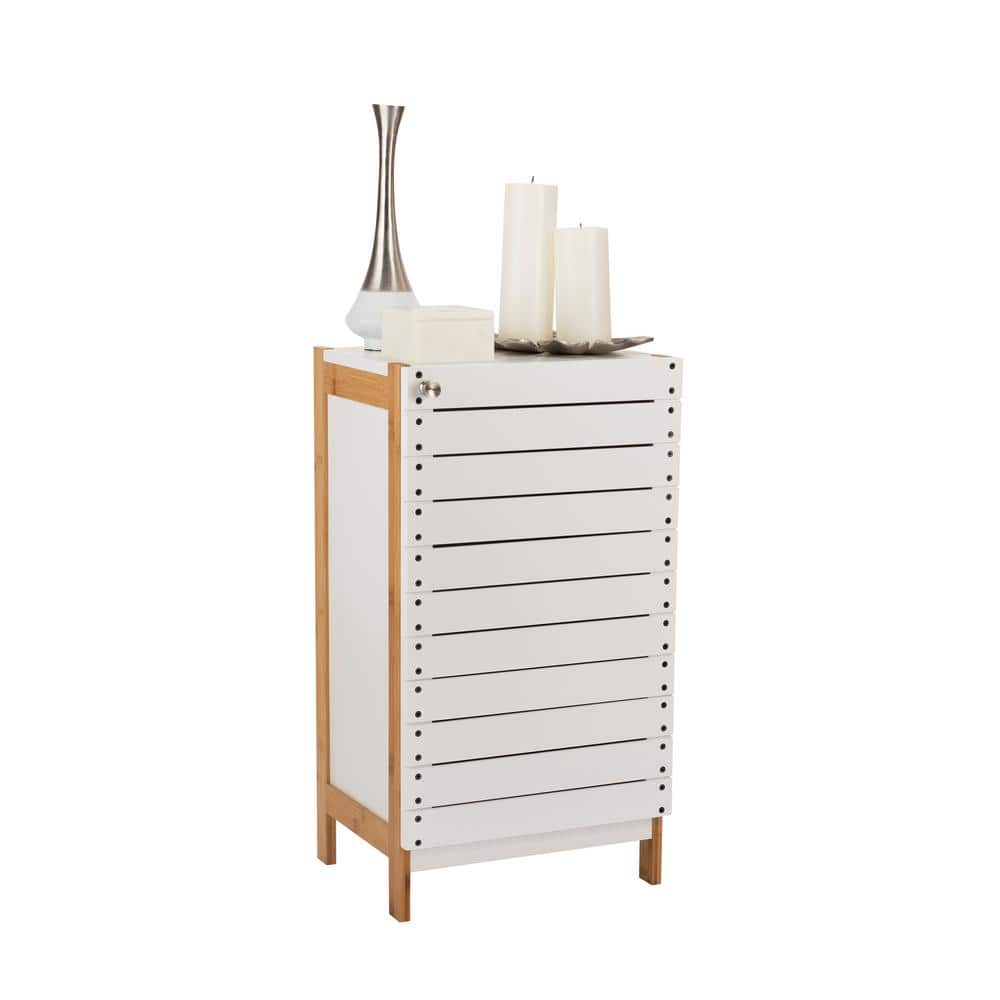 Modern Bamboo and White Floor Cabinet with Slatted Accent