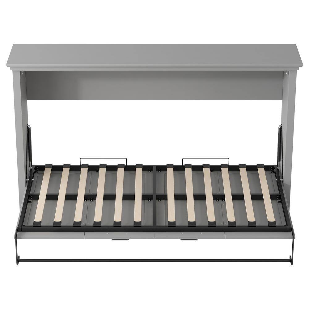 Gray Wood Frame Twin Size Murphy Bed, Folding Wall Bed - thumbnail 5