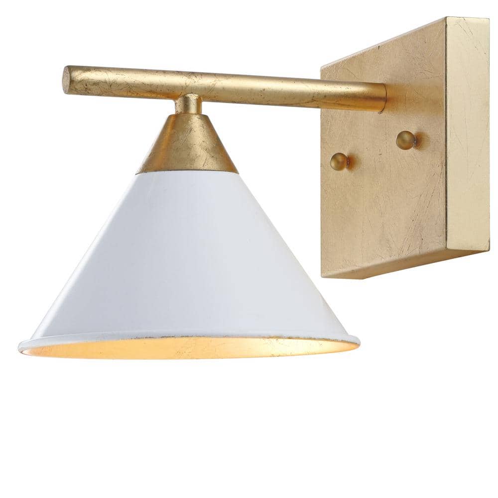 Yvette 7.5" White and Gold Leaf Distressed Metal Wall Sconce