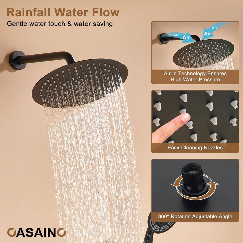 Matte Black Thermostatic Rain Shower System with Digital Display
