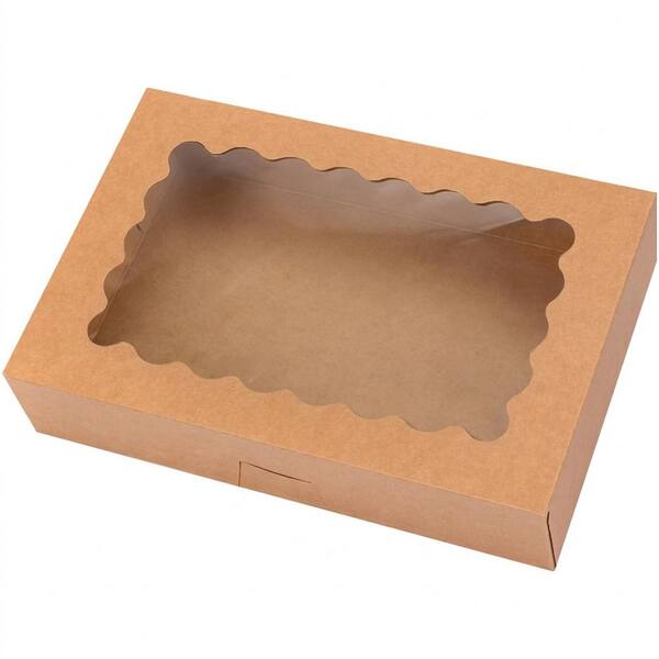24-Piece Bakery Boxes with Windows, 12 x 8 x 2.5 in. Auto-Popup Cookie Boxes, Brown