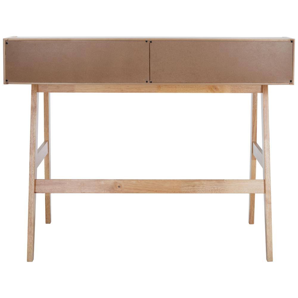 Natural Finish Mid-Century Writing Desk with Built-In Shelves
