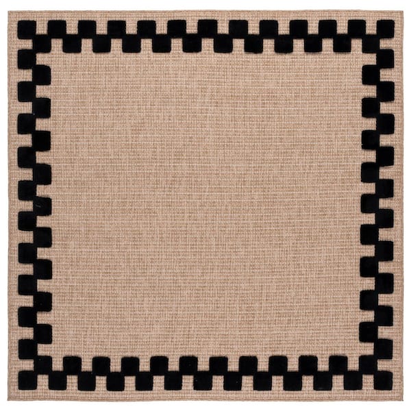 Clayton 7 ft. x 7 ft. Square Natural/Black Geometric Border Indoor/Outdoor Area Rug