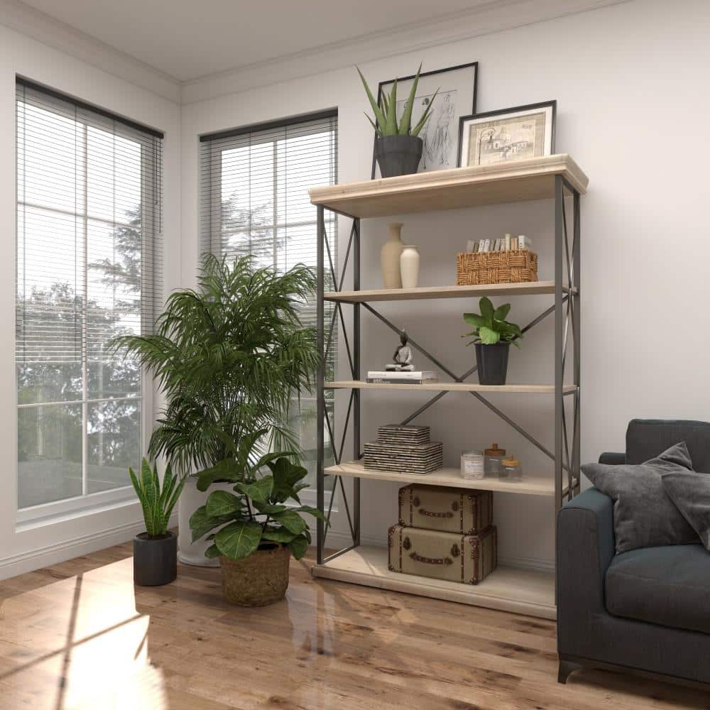 Industrial Brown Wood and Metal 5-Tier Shelving Unit
