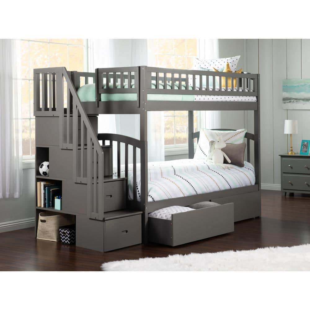 AFI Westbrook Grey Twin Over Twin Staircase Bunk with 2 Urban Bed ...