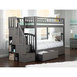 Westbrook Grey Twin Over Twin Staircase Bunk with 2 Urban Bed Drawers