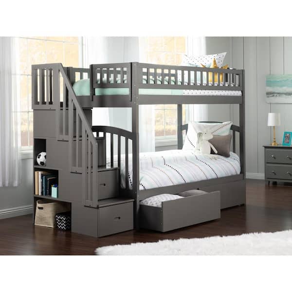 AFI Westbrook Grey Twin Over Twin Staircase Bunk with 2 Urban Bed Drawers