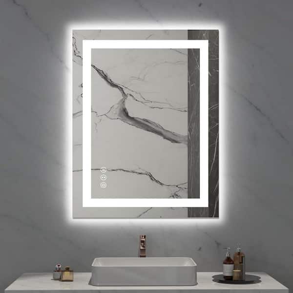SereneVita 28 in W x 36 in. H LED Bathroom Mirror with Lights Lighted Bathroom Vanity Mirror for Wall Tempered Glass Shatterproof