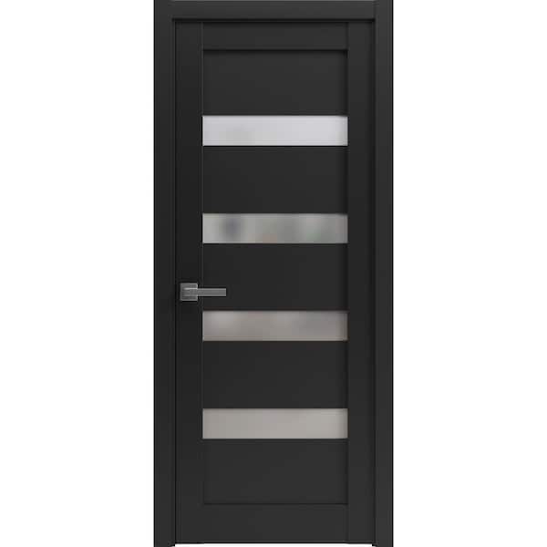 28 in. x 80 in. 1 Panel Black Matte Finished MDF Sliding Door with Hardware