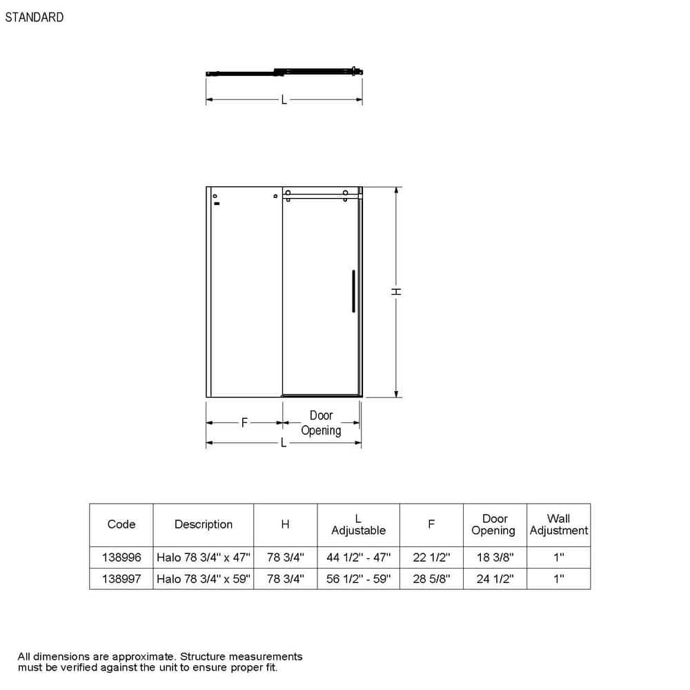 Halo 48'' Semi-Frameless Sliding Shower Door with Clear Tempered Glass