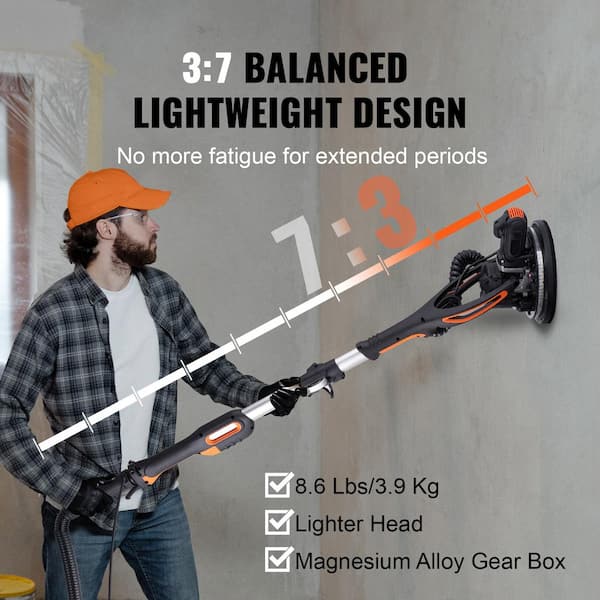Drywall Sander 900W Electric Sander with 12 Sanding Discs Variable Speed 800-1800 RPM Wall Sander with 3 Suction Ducts