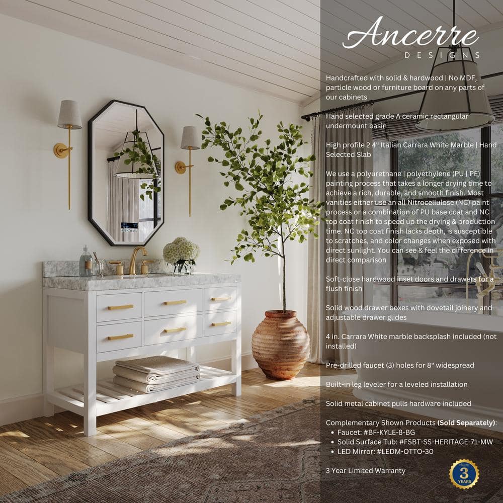 Elizabeth 48'' White Vanity with Gold Hardware