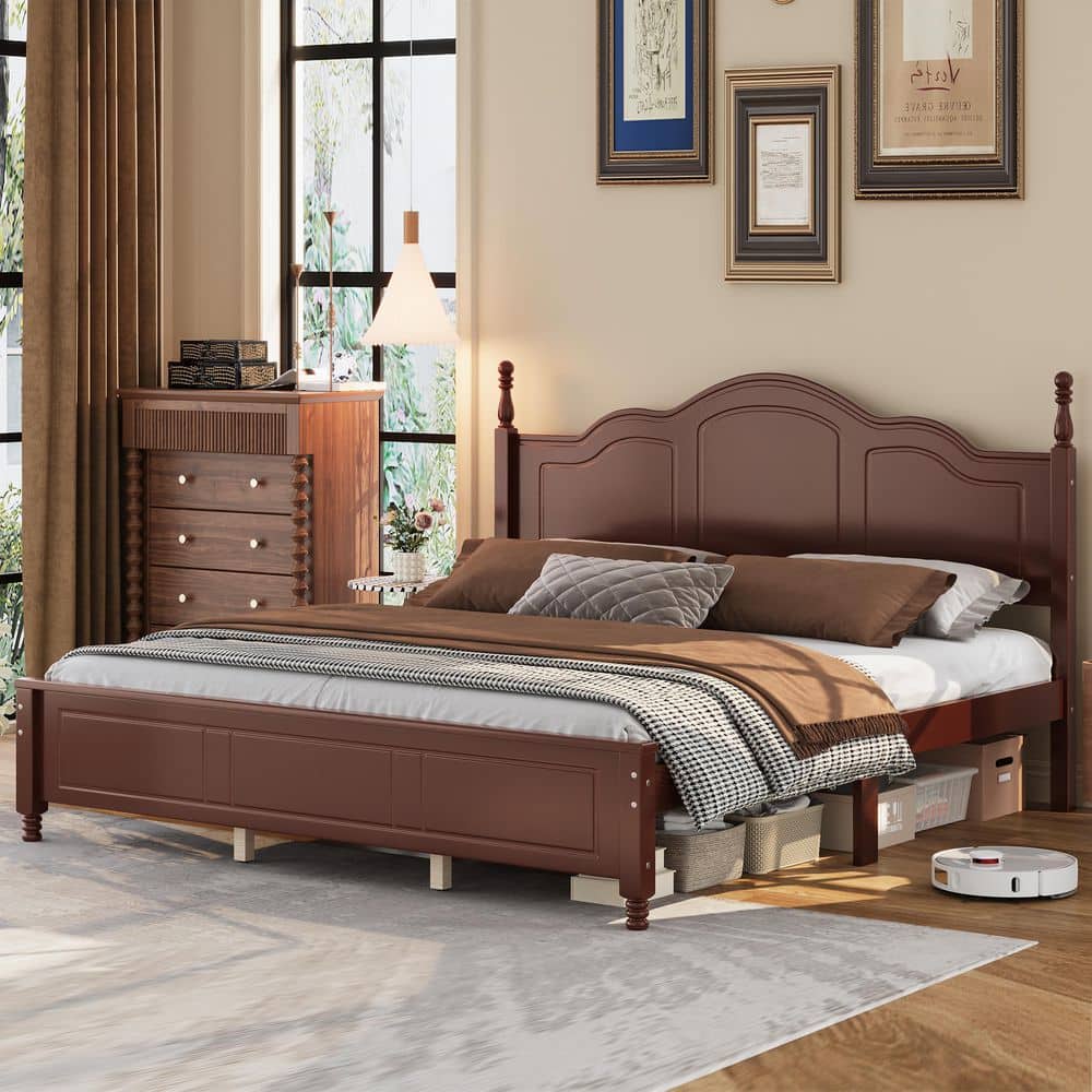 Noble House Fawn Retro Walnut Brown Wood Frame King Size Platform Bed ...