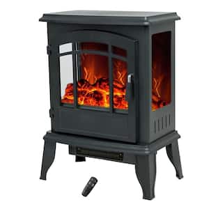 17 in. Freestanding Electric Fireplace in Black with Remote