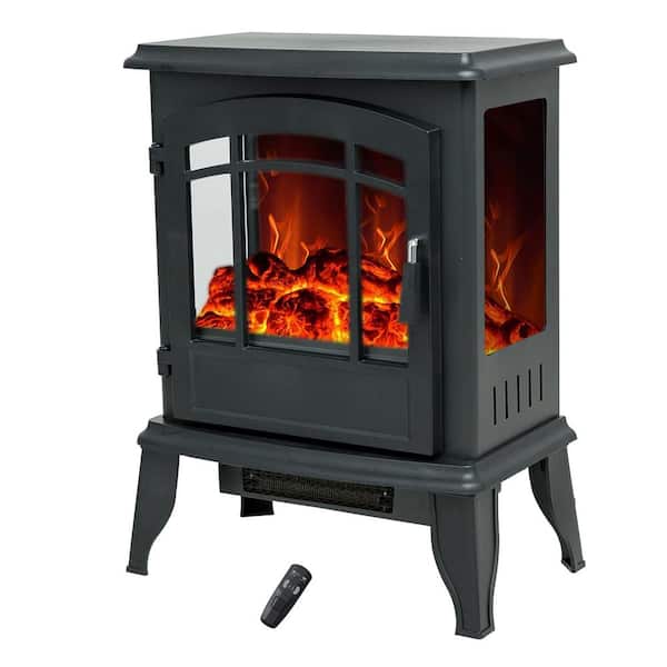 C-Hopetree 17 in. Freestanding Electric Fireplace in Black with Remote