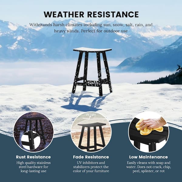 Franklin Black 24 in. Poly HDPE Fade Resistant Outdoor Patio Saddle Seat Counter Height Bar Stool (Set of 2)