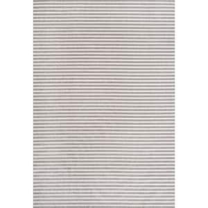 Aarhus High-Low Minimalist Scandi Striped Gray/Ivory 3 ft. x 5 ft. Indoor/Outdoor Area Rug