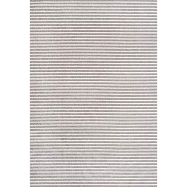 Aarhus High-Low Minimalist Scandi Striped Gray/Ivory 3 ft. x 5 ft. Indoor/Outdoor Area Rug