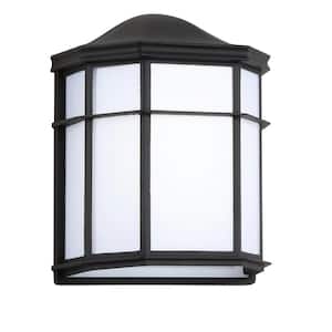 Henry Medium 9.7 in. Black/White Integrated LED Outdoor Frosted Acrylic/Metal Sconce