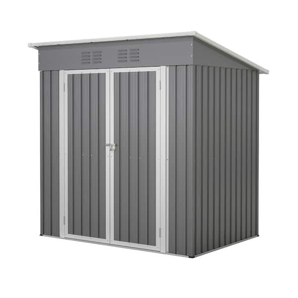 Siavonce 4 ft. W x 6 ft. D All Weather Metal Outdoor Tool Storage Shed w/ Metal Foundation and Lockable Doors Gray (24 sq. ft.)