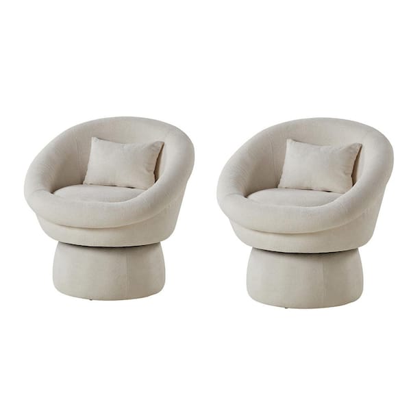 JAYDEN CREATION Olga Ivory Modern Faux Lamb Wool Upholstery Swivel Barrel Chair Set of 2